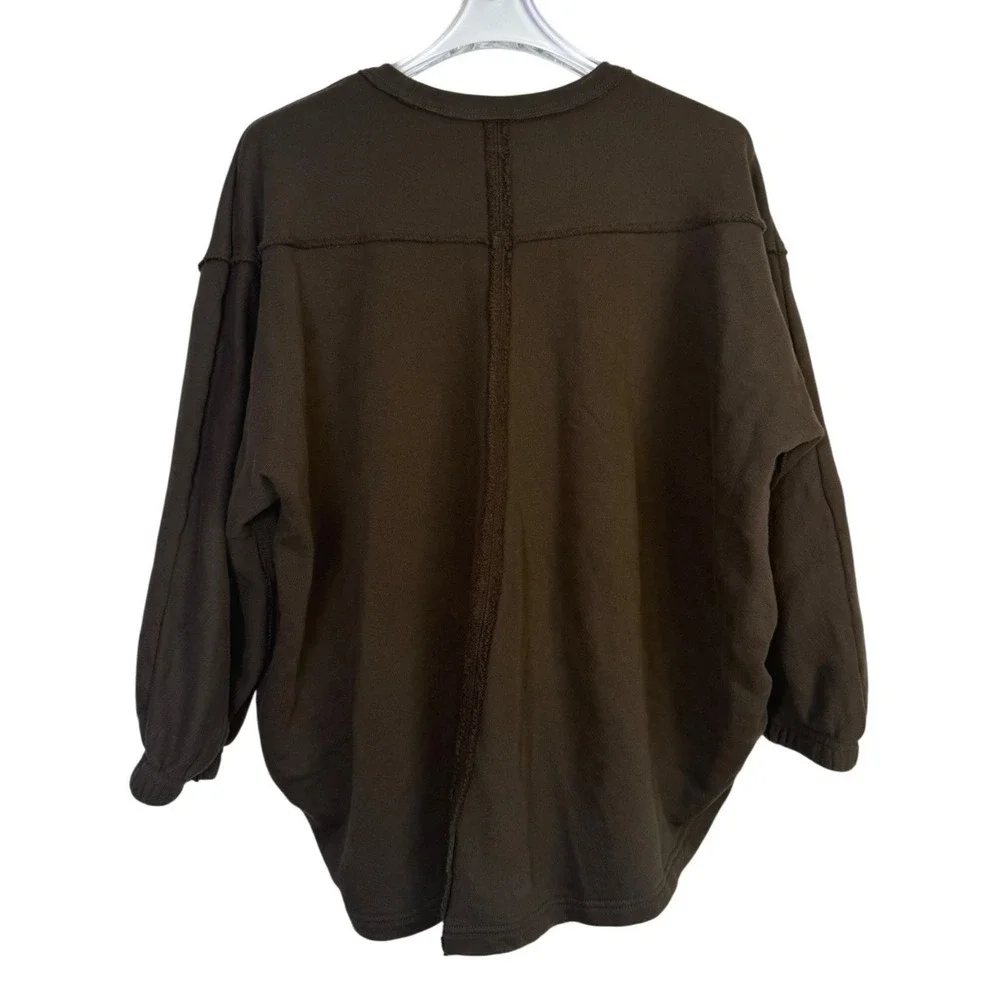 Free People Free-Est Womens XS Espresso Brown High Low Oversized Sweatshirt Seam